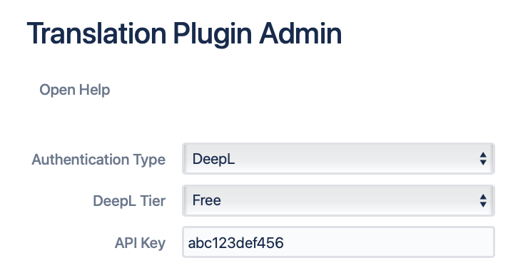 First part of the admin configuration of Next Generation Translator, if DeepL backend is selected