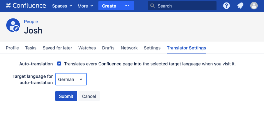 Translator settings in edit mode